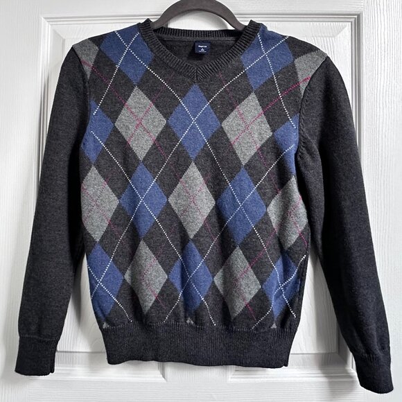 GAP Other - Gap Kids Boy's Large Sz 10 Gray & Blue Argyle V-neck Sweater Preppy Academia